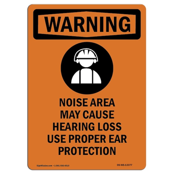 OSHA WARNING Sign, Noise Area May Cause W/ Symbol, 14in X 10in Aluminum, 10" W, 14" L, Portrait